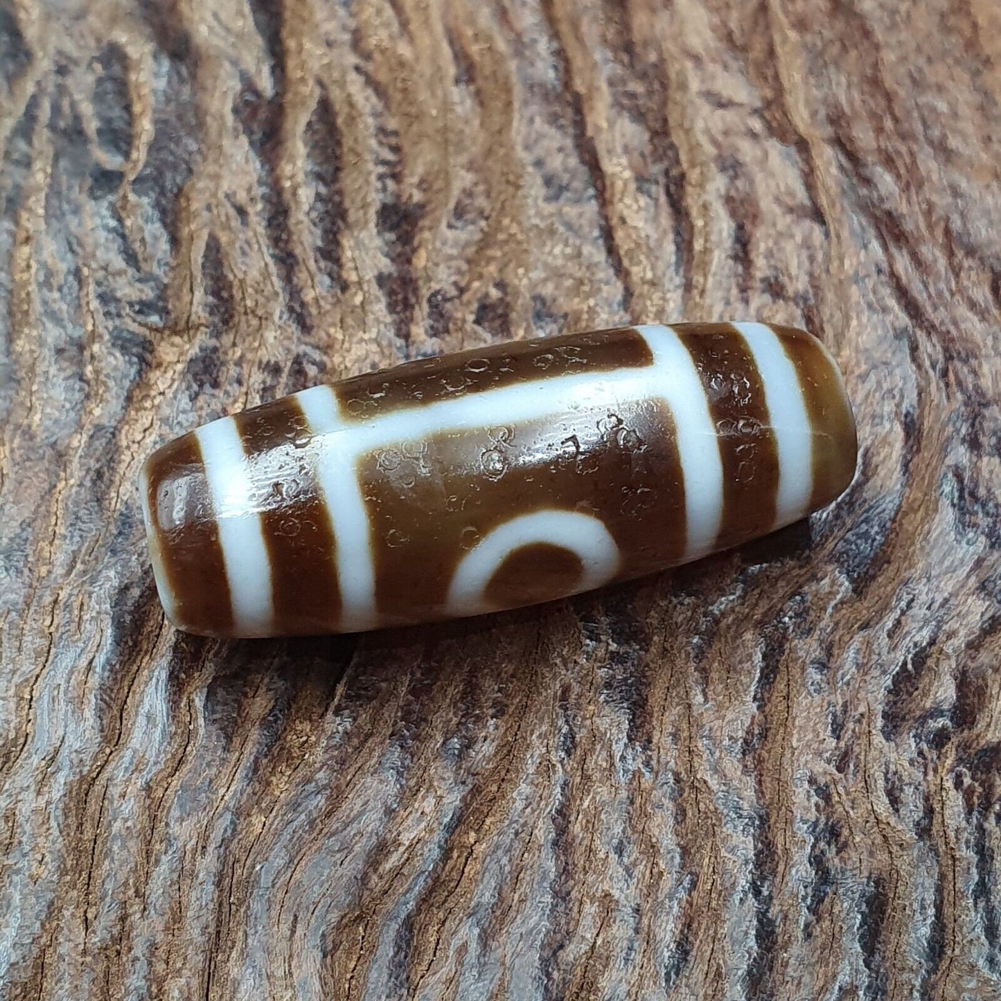Tibetan old 2 eyes agate dzi bead unique pattern amulet pendant stb-14