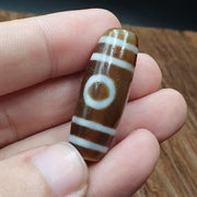 Tibetan old 2 eyes agate dzi bead unique pattern amulet pendant stb-14