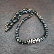 Himalayan indo tibetan 3 eyes 4 stripes unique patterns dzi amulet necklace