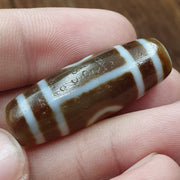 Tibetan old 2 eyes agate dzi bead unique pattern amulet pendant stb-14