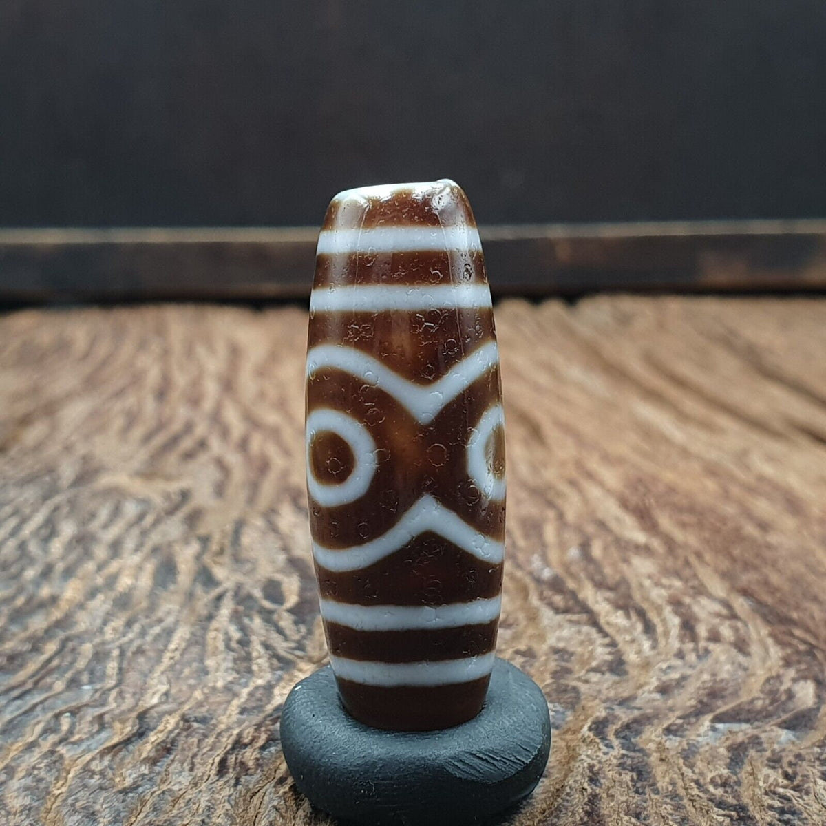 Tibetan old 3 eyes agate dzi bead unique pattern amulet pendant stb-13