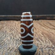 Tibetan old 3 eyes agate dzi bead unique pattern amulet pendant stb-13
