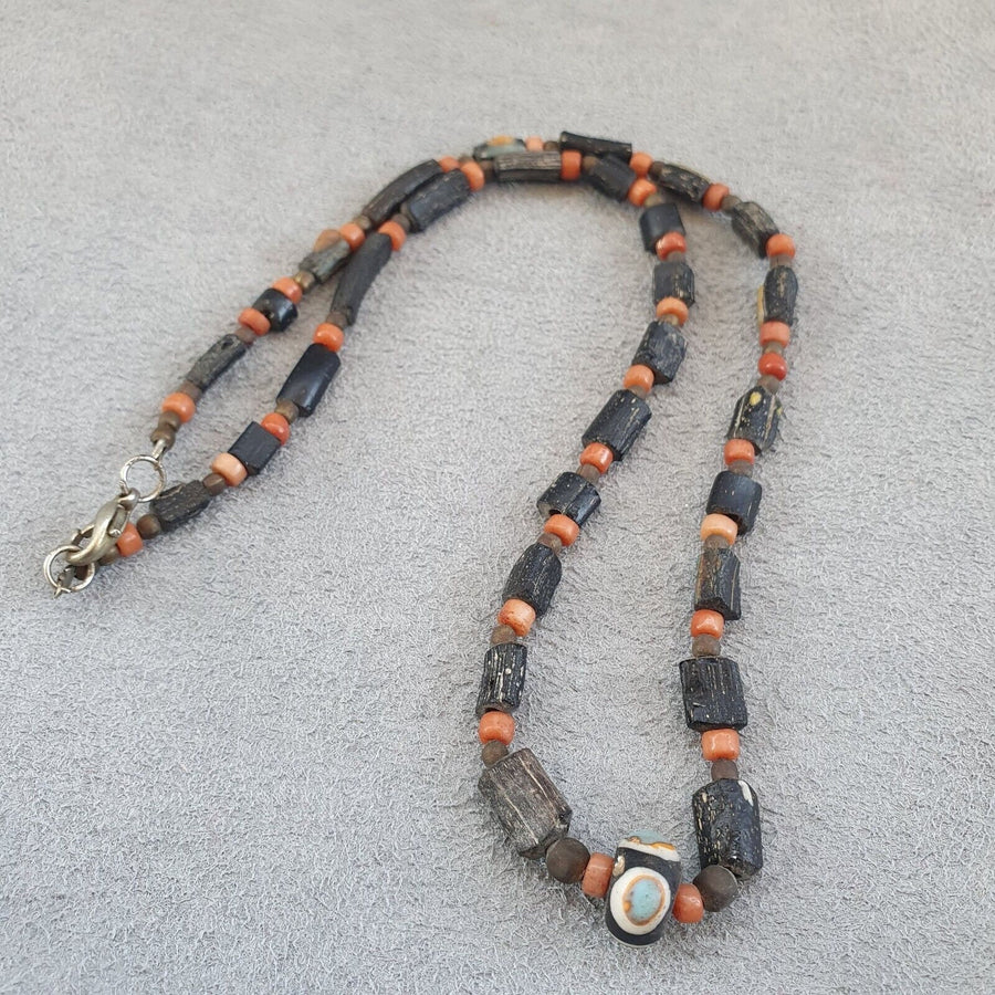 Antique roman era glass beads strand necklace #g2.