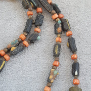 Lot 2 antique roman era glass beads strand necklace #g4.