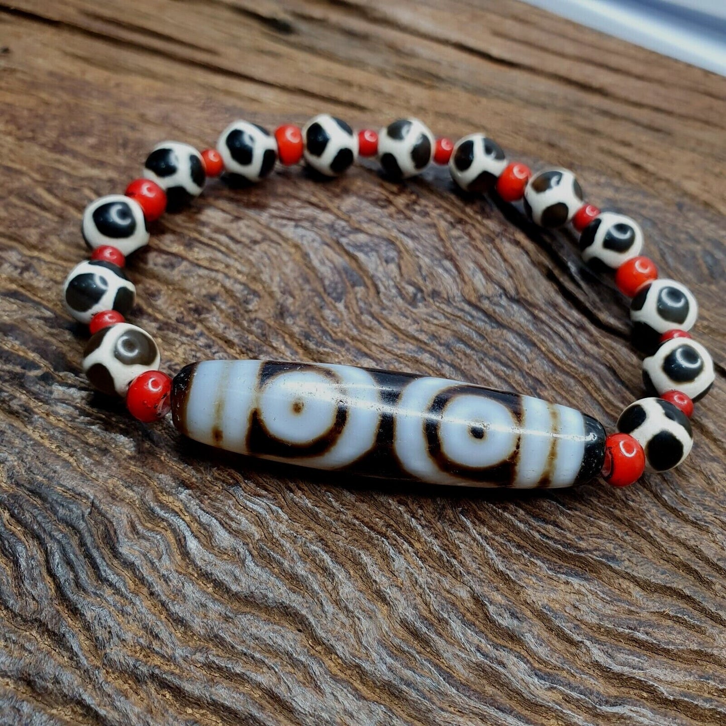 Antique vintage old himalayan indo tibetan agate beads unique pattern bracelet