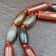 Antique Gray Agate African Trade Bead Necklace: Red Accents