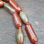 Antique Gray Agate African Trade Bead Necklace: Red Accents