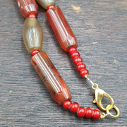 Antique Gray Agate African Trade Bead Necklace: Red Accents