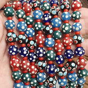 Venetian red whiteheart and venetian inspired multicolor skunk beads necklace