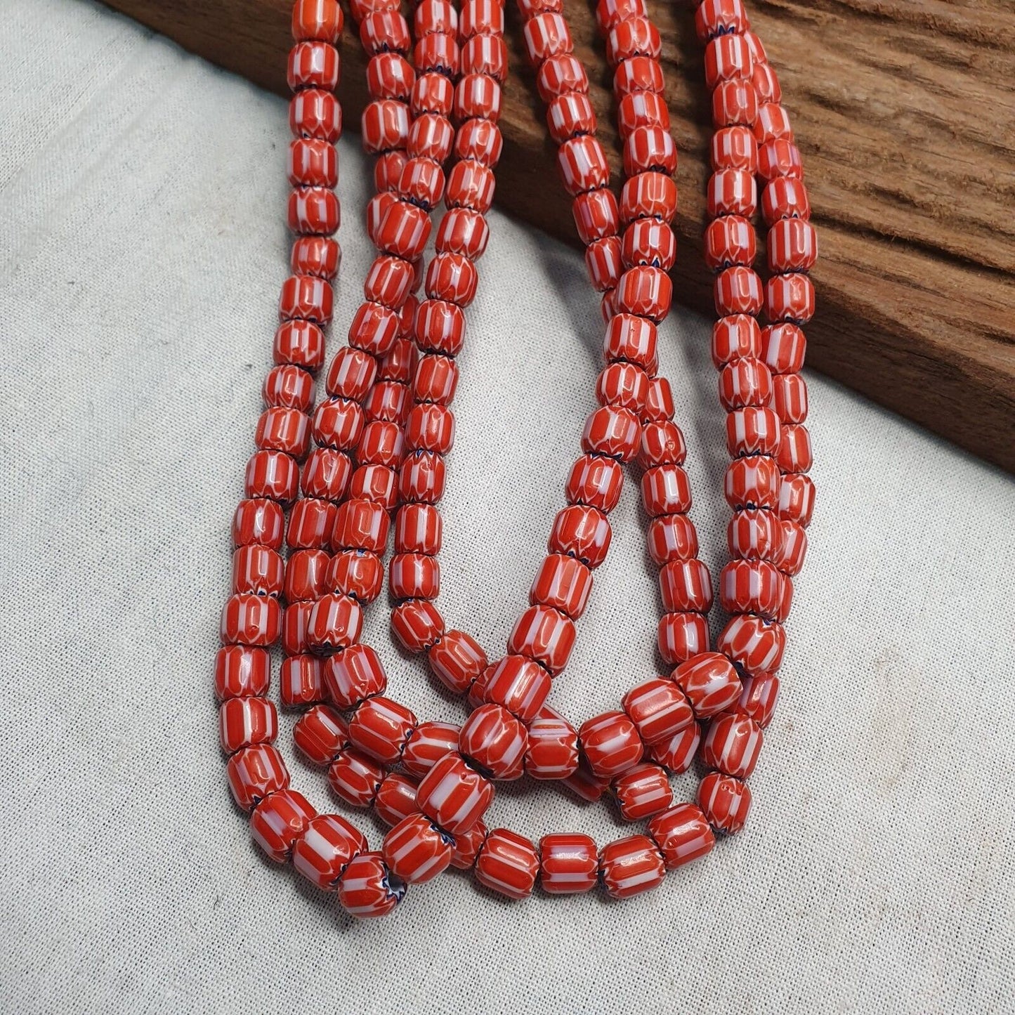 Vintage venetian style beads african red glass chevron beads long strandGift