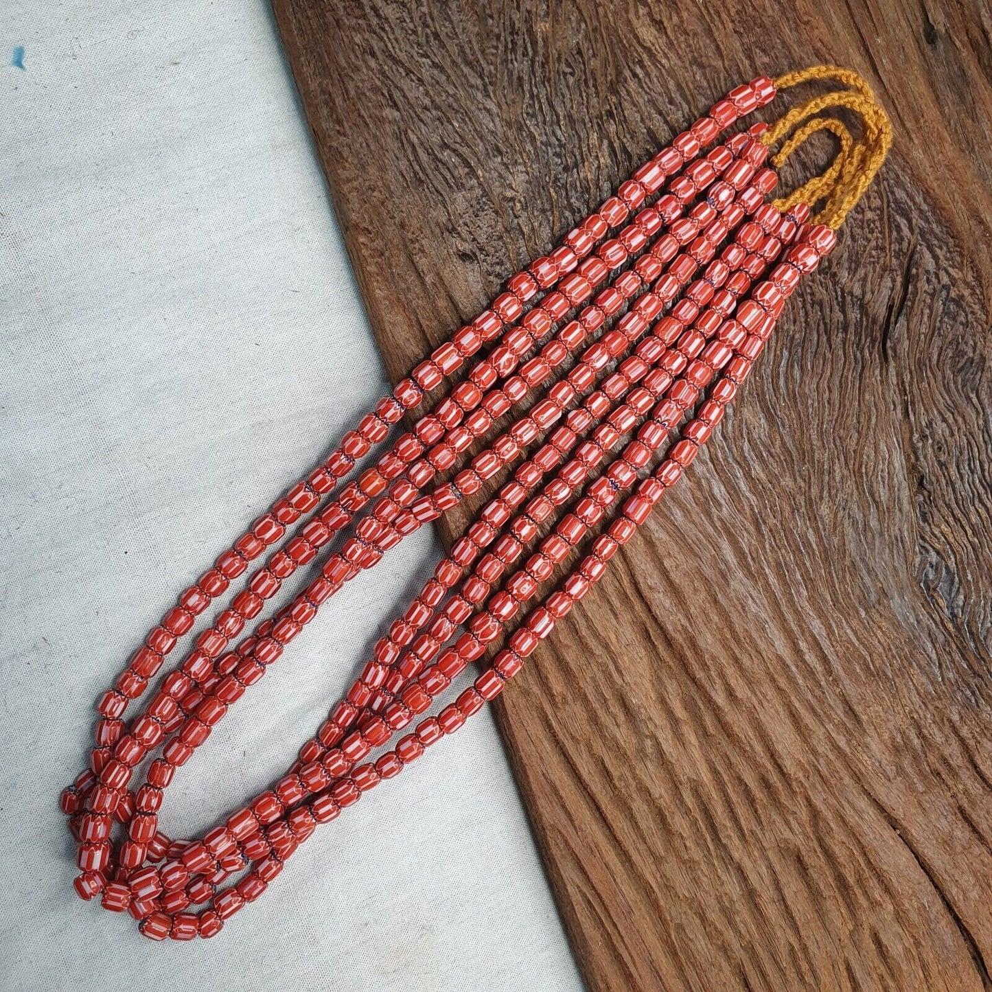 Vintage venetian style beads african red glass chevron beads long strandGift