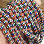 Vintage blue green chevron beads venetian african style beads long strand