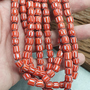 Vintage venetian style beads african red glass chevron beads long strand.