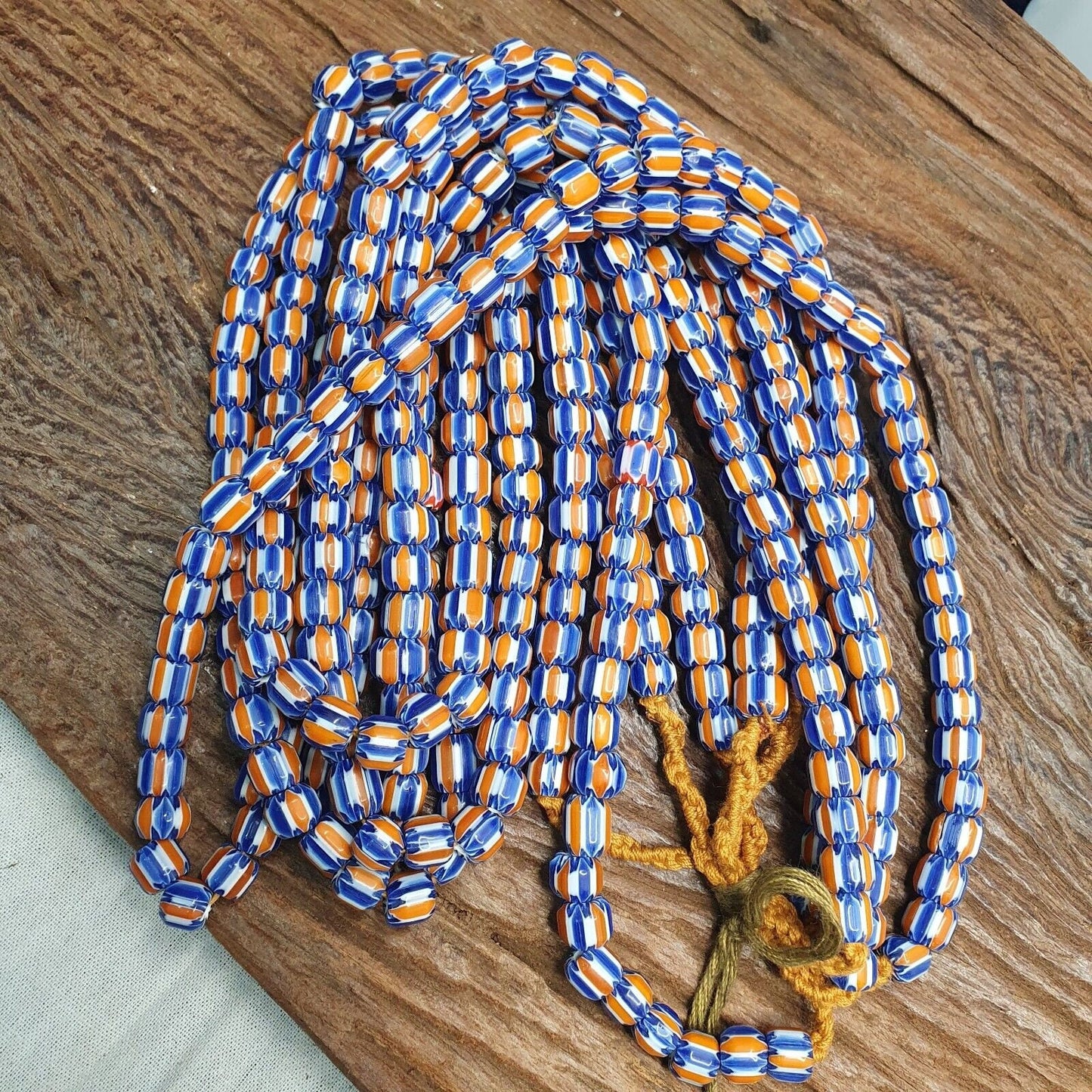 Vintage venetian style beads old african glass chevron beads long strandGift