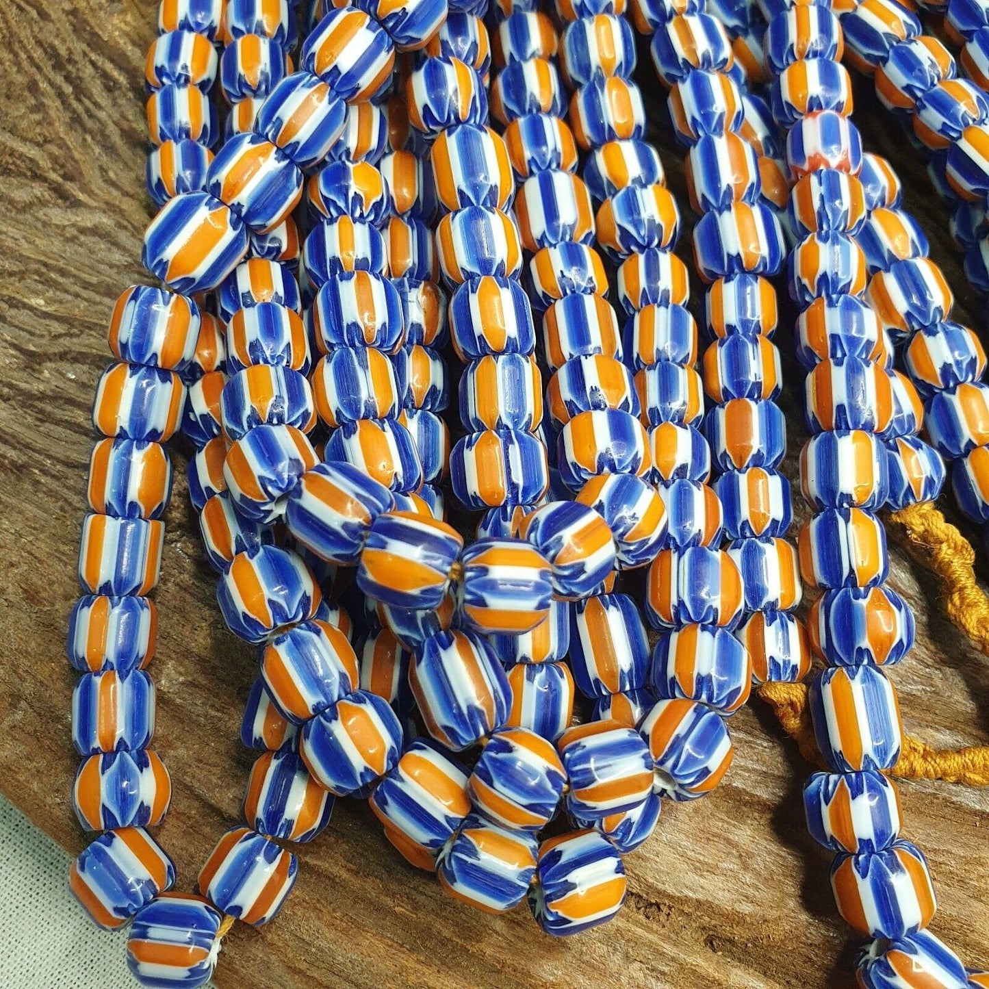 Vintage venetian style beads old african glass chevron beads long strandGift
