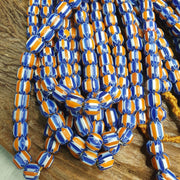 Vintage venetian style beads old african glass chevron beads long strand.