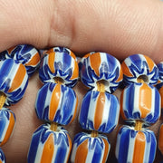 Vintage venetian style beads old african glass chevron beads long strand.