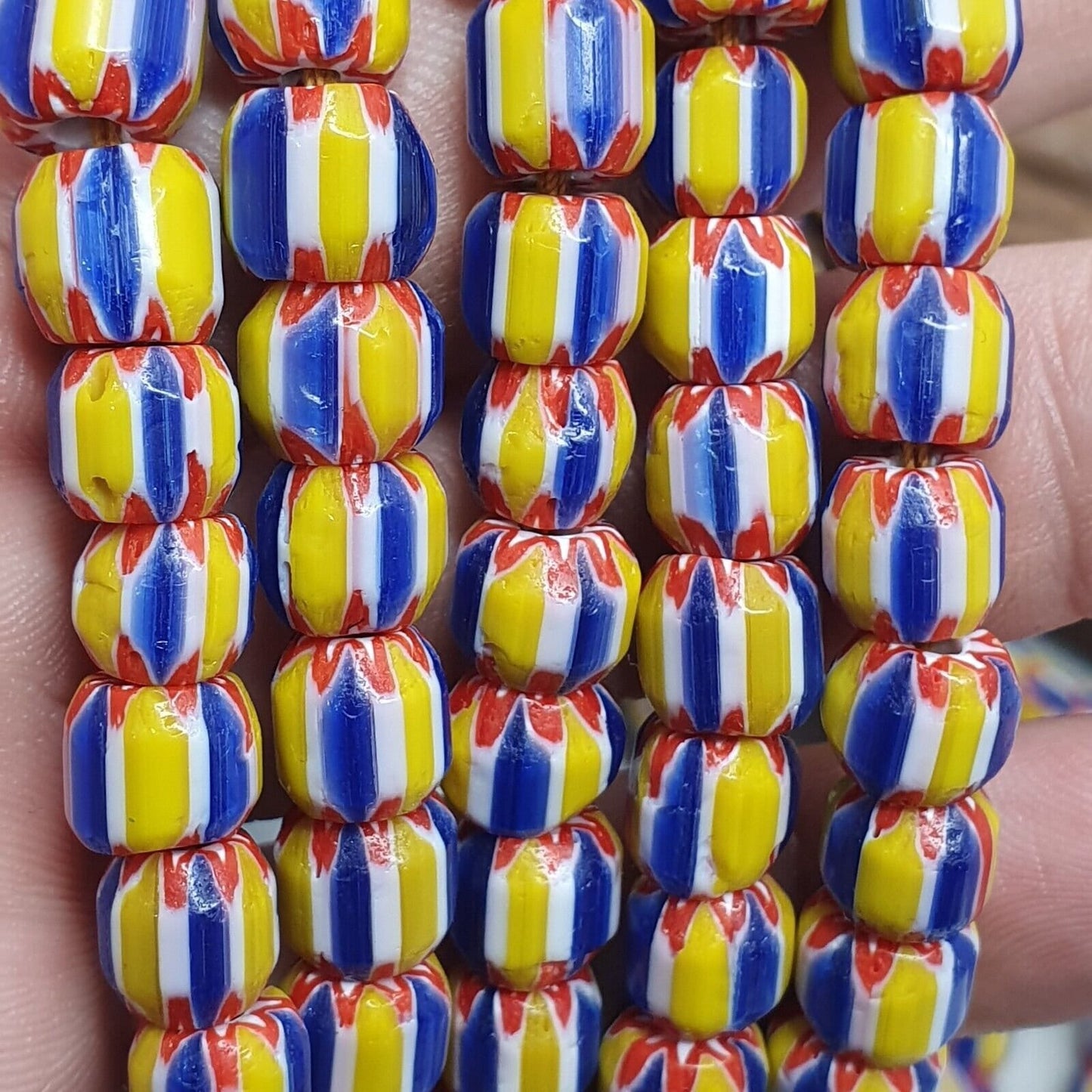 Vintage blue yellow chevron beads venetian african style beads 8mm