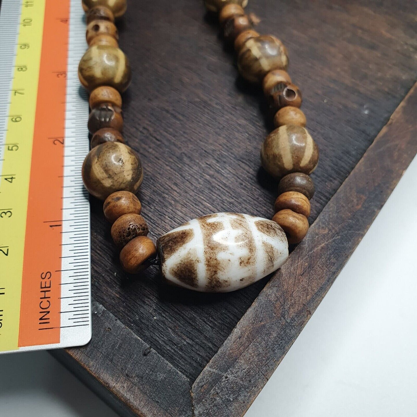 South asian burmese antiques trade pumtek petrified wood beads necklace