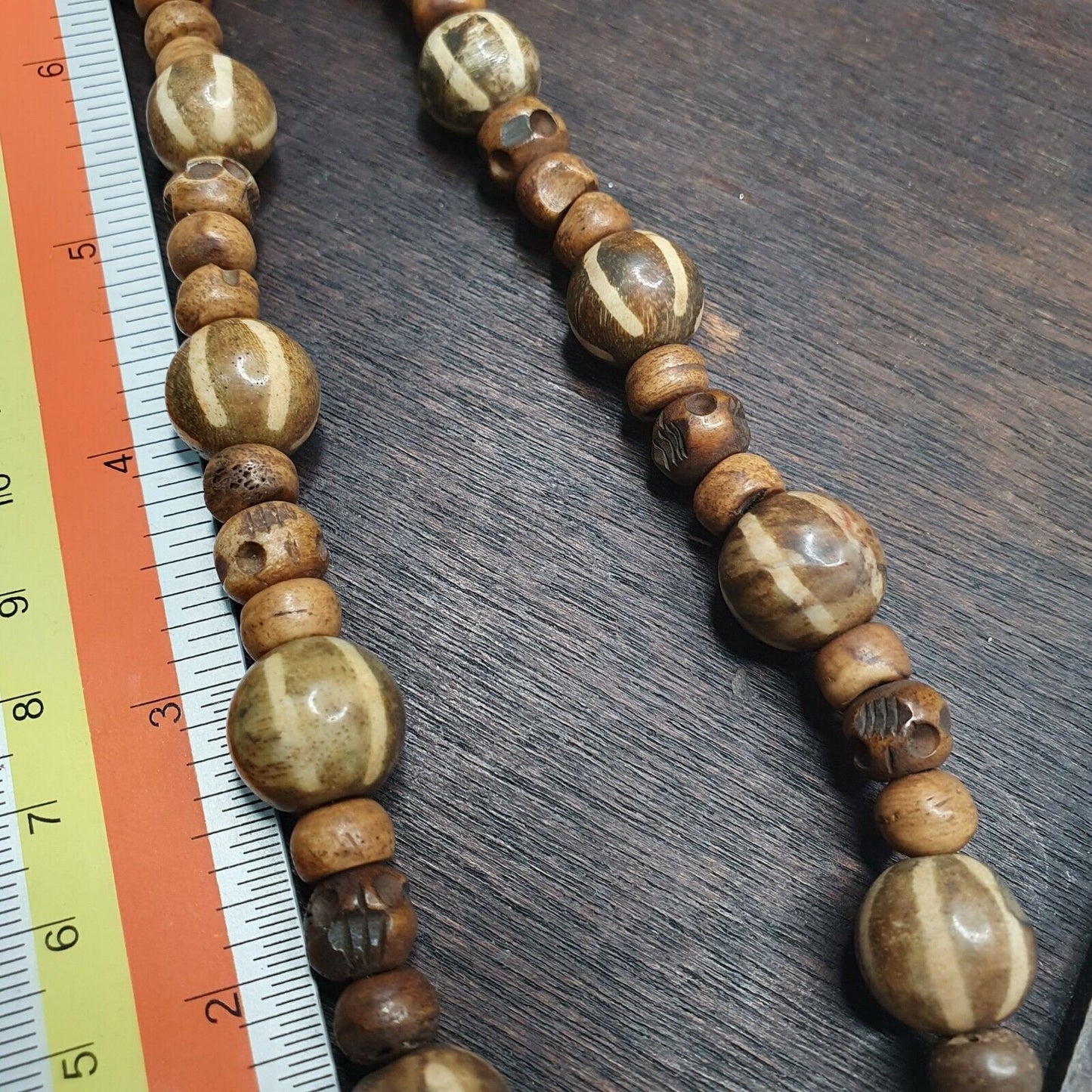 South asian burmese antiques trade pumtek petrified wood beads necklace