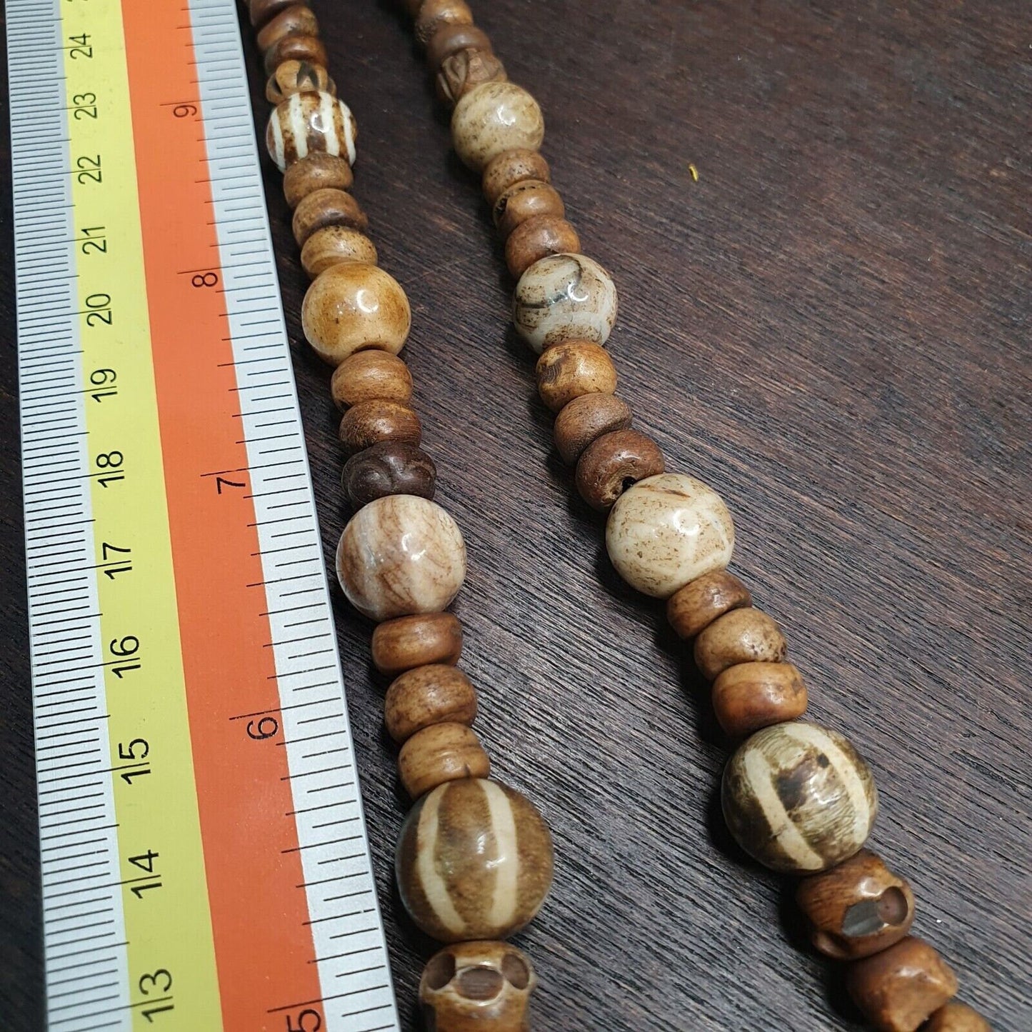 South asian burmese antiques trade pumtek petrified wood beads necklace