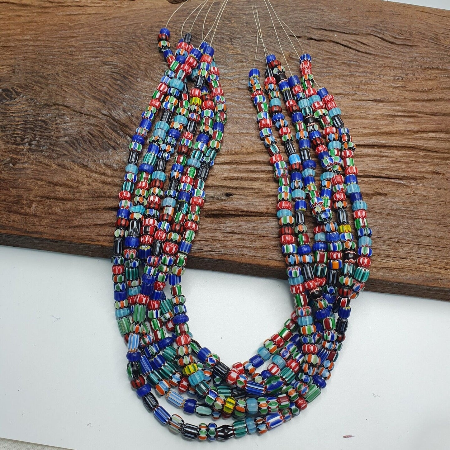Lot 6 vintage venetian african style glass chevron 6-10mm beads long strand l4Gift