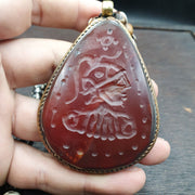 Antique Carved Agate Pendant Necklace: Tibetan Yak Bone Beads