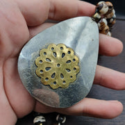 Antique Carved Agate Pendant Necklace: Tibetan Yak Bone Beads