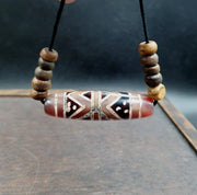 Antique -vintage pyu tibetan etched pink agate zig zag eyes pattern bead 51mm