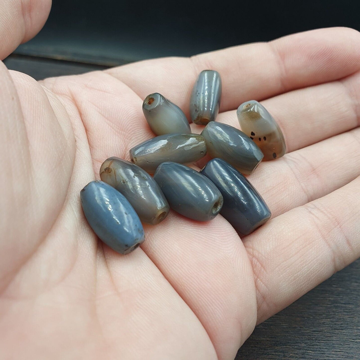 Lot 9 antique gray agate african trade agate beads