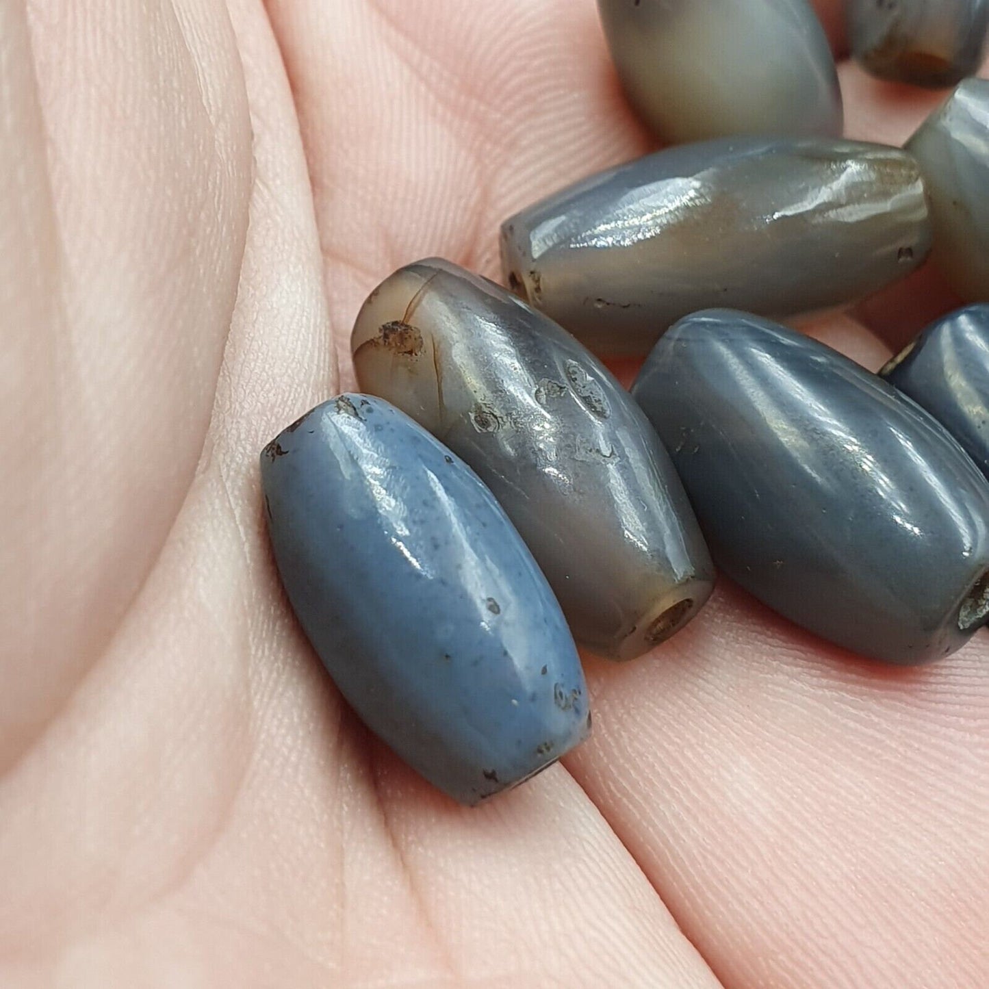 Lot 9 antique gray agate african trade agate beads