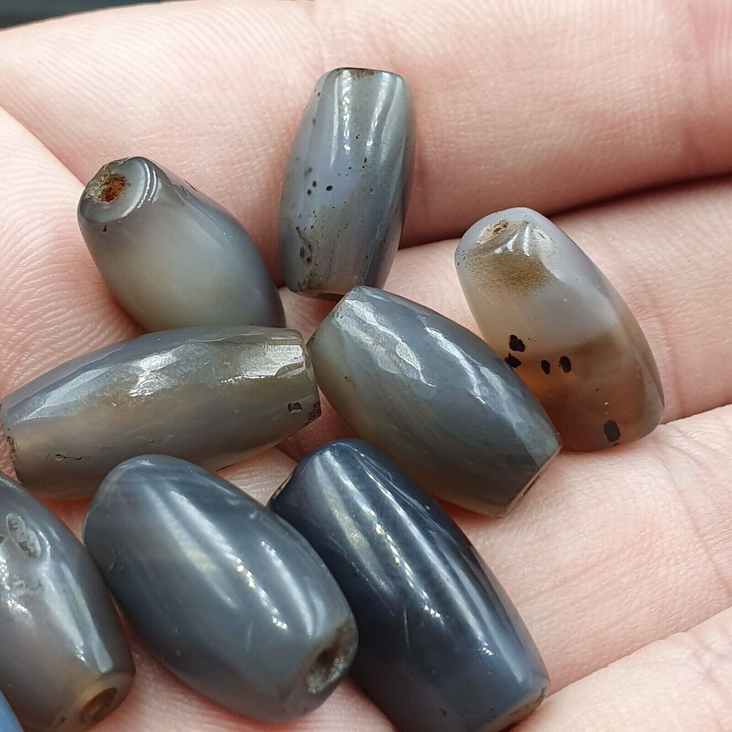 Lot 9 antique gray agate african trade agate beads