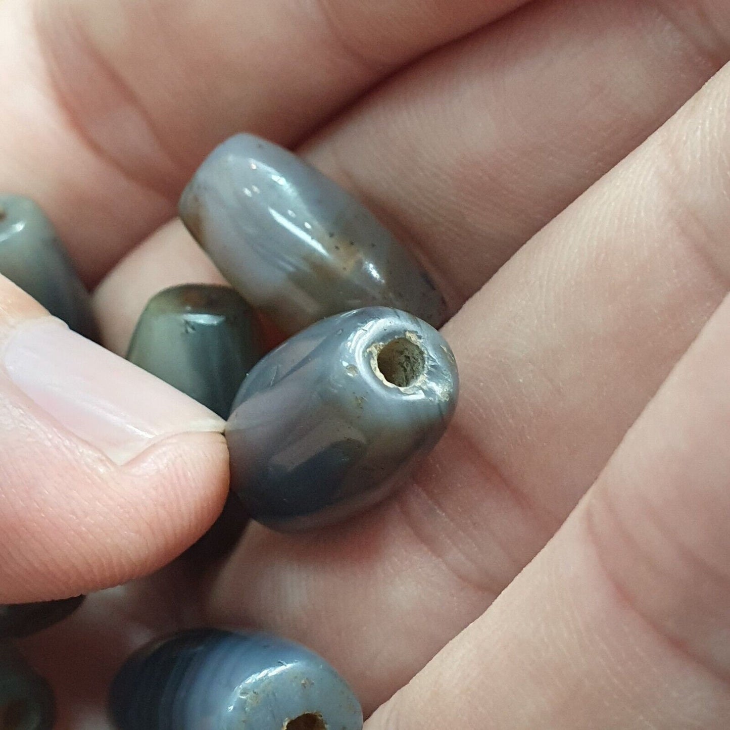 Lot 9 antique gray agate african trade agate beads
