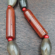 Antique Gray Agate African Trade Bead Necklace: Red Accents