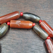 Antique Gray Agate African Trade Bead Necklace: Red Accents