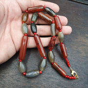 Antique Gray Agate African Trade Bead Necklace: Red Accents