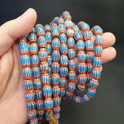 Vintage venetian african style blue glass chevron 10mmx12mm beads long strand.