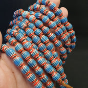 Vintage venetian african style blue glass chevron 10mmx12mm beads long strand.
