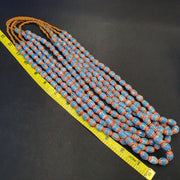 Vintage venetian african style blue glass chevron 10mmx12mm beads long strand.