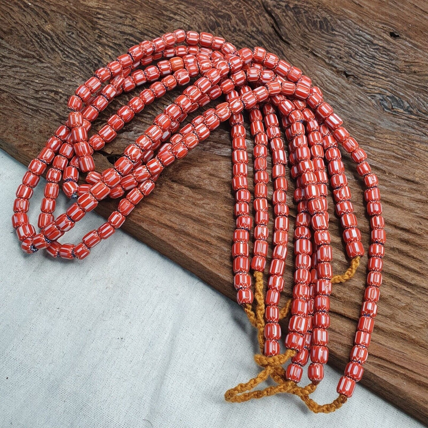 Vintage venetian style beads african red glass chevron beads long strandGift