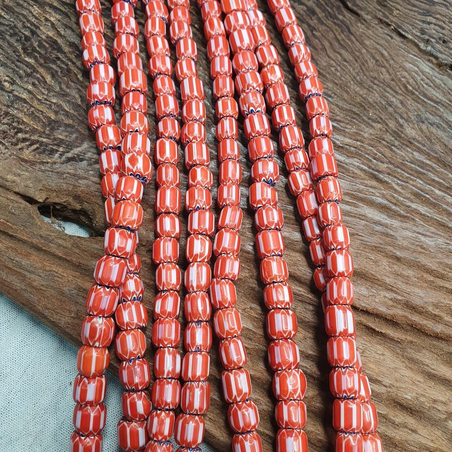 Vintage venetian style beads african red glass chevron beads long strandGift