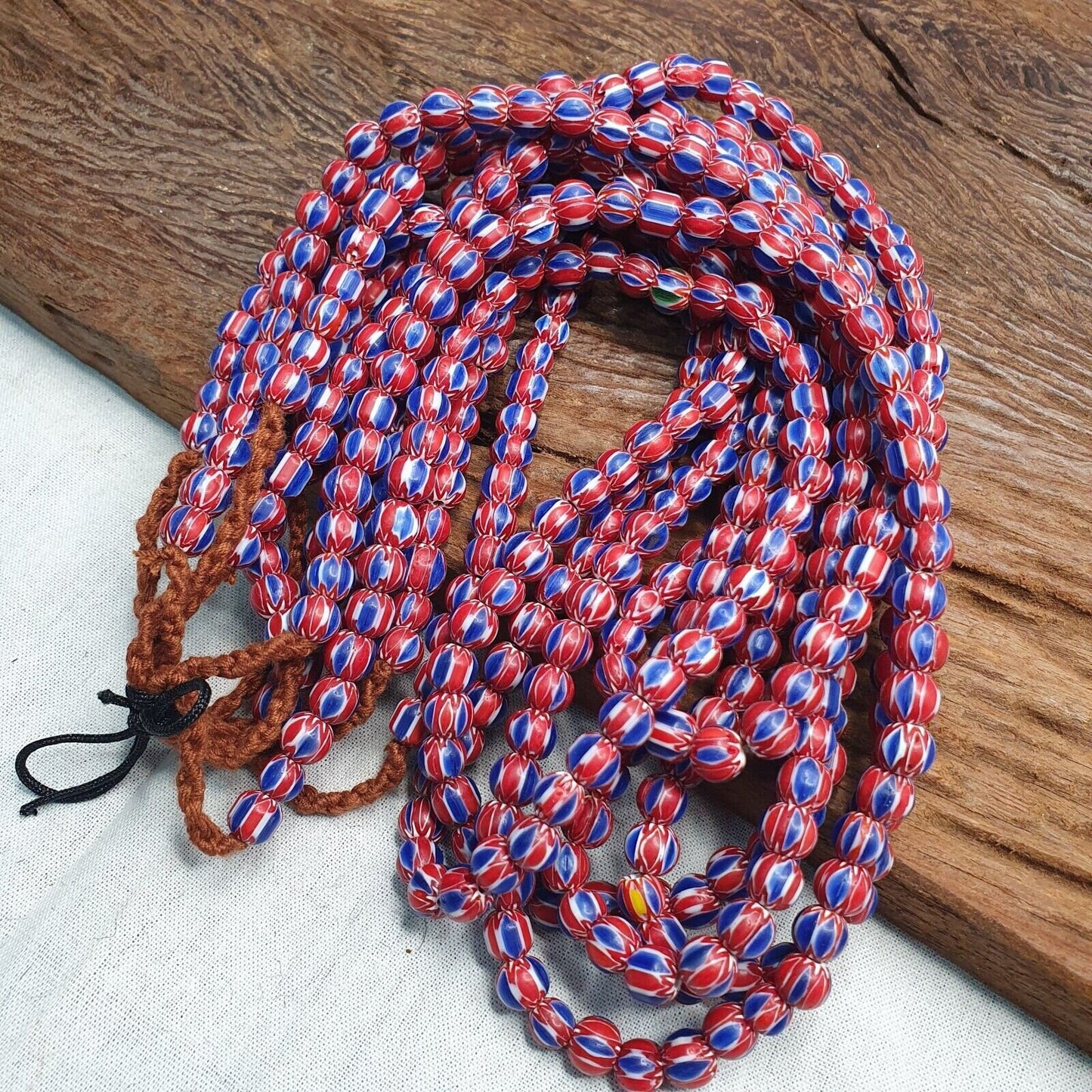 Vintage blue red chevron beads venetian african style beads 8mm