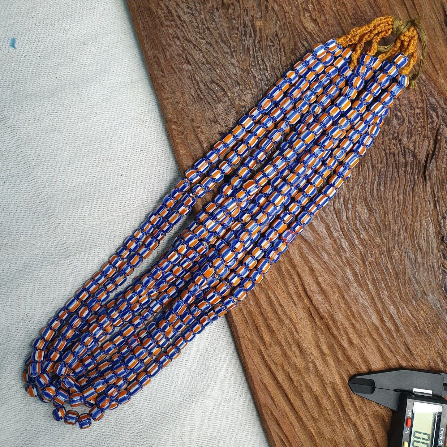 Vintage venetian style beads old african glass chevron beads long strandGift