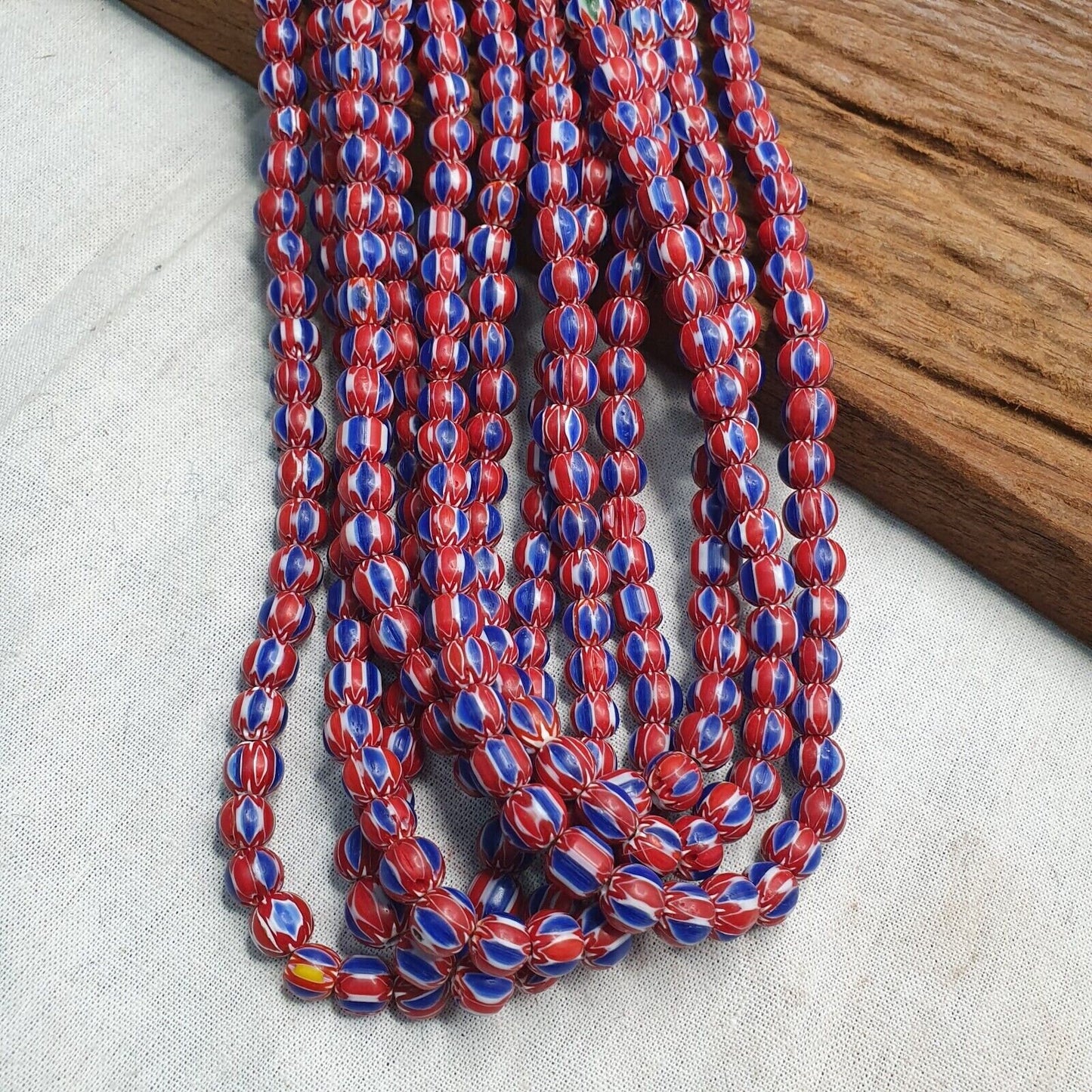 Vintage blue red chevron beads venetian african style beads 8mm