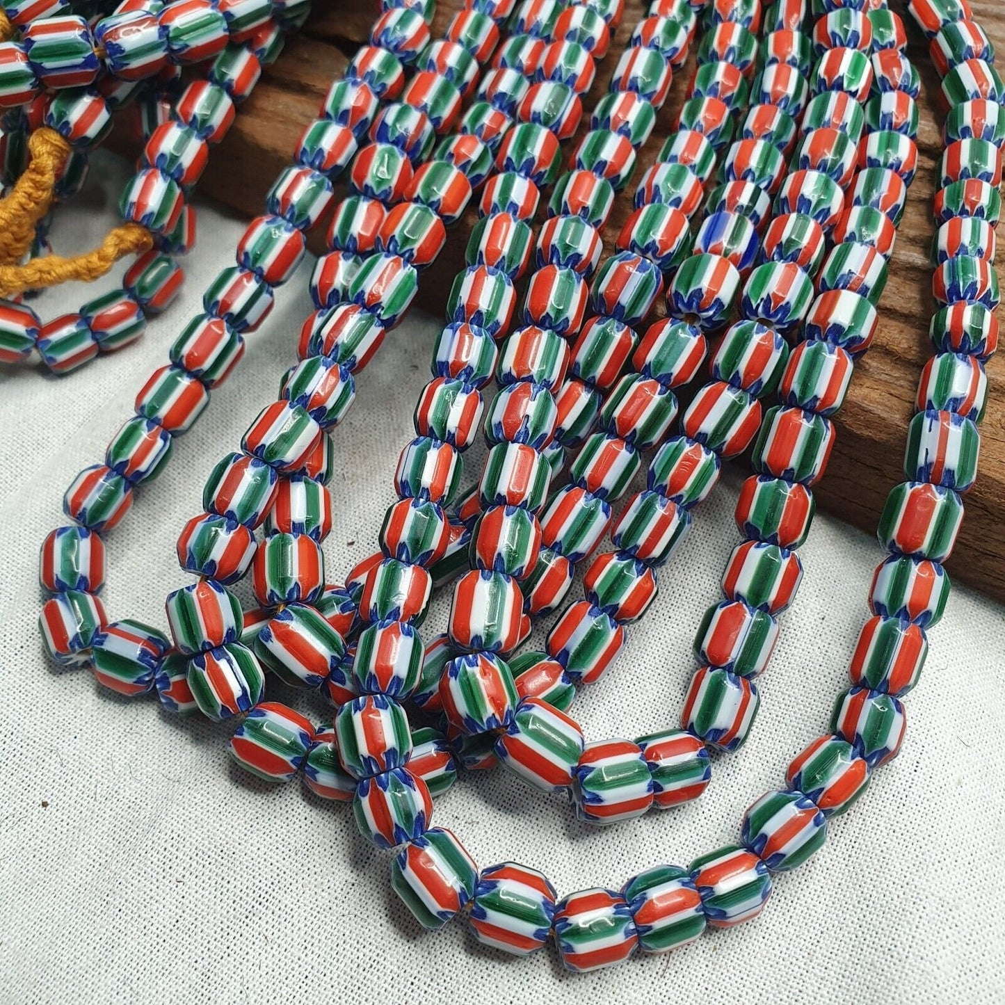 Vintage venetian style  african blue red glass chevron beads long strandGift