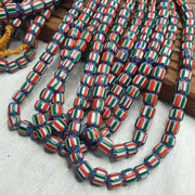 Vintage venetian style  african blue red glass chevron beads long strand.