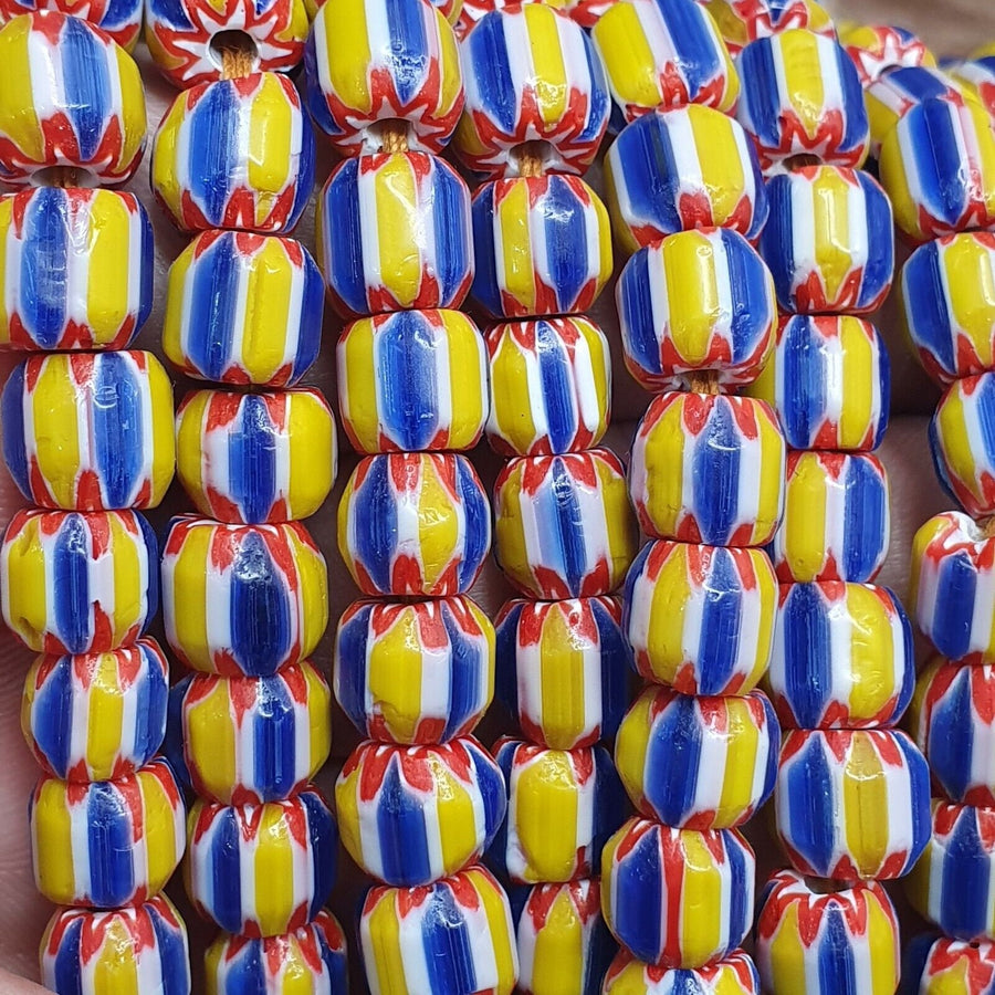 Vintage blue yellow chevron beads venetian african style beads 8mm
