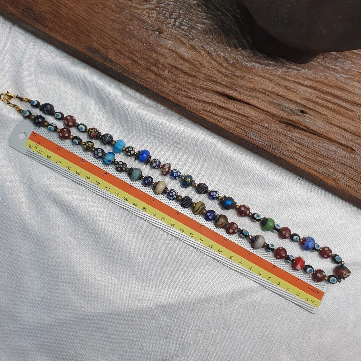 Vintage beads collection skunk, evil eye, blown glass beaded necklaceGift