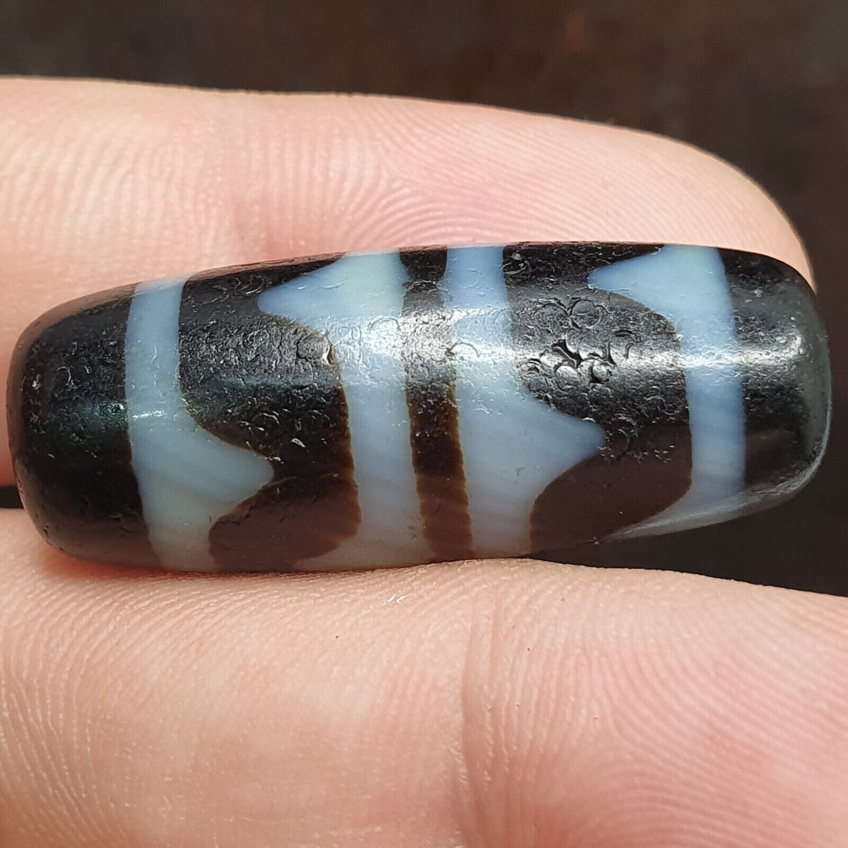 Stb-2 himalayan indo tibetan rusted double side zigzag pattern agate bead