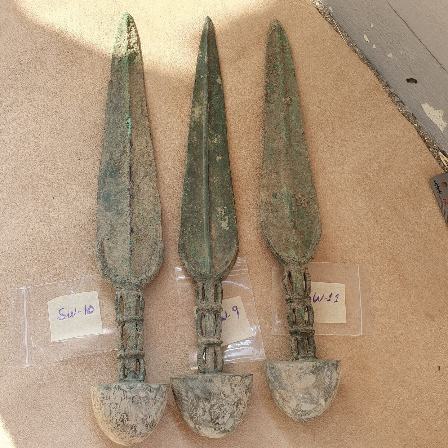 Lot 3 ancient greek era bronze sword with lunar & decorated handle #sw9